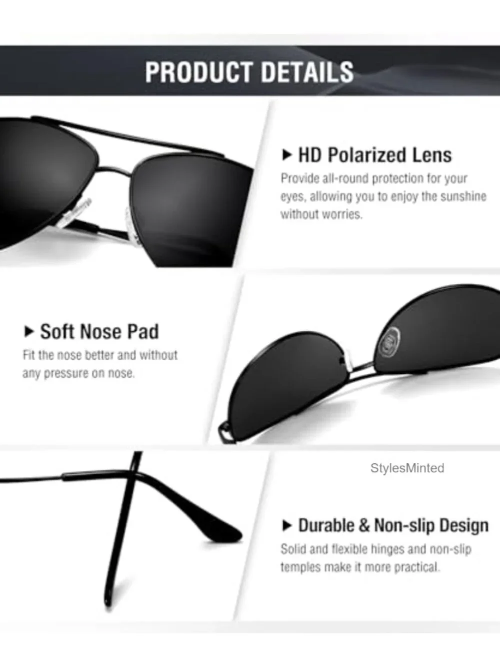 Polarized Aviator Sunglasses Metal Frame UV400 Protection Lightweight Driving